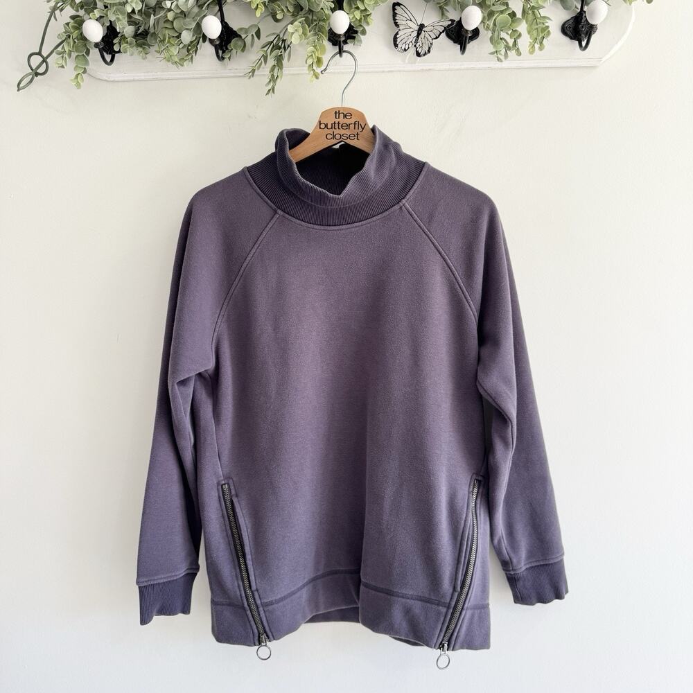 Athleta COZY Karma Twist NECK Sweatshirt Side Zipper Small 6-6992